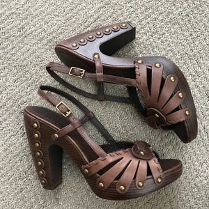 BCBGMaxAzria Leather, Wood, & Studs Sexy Platform